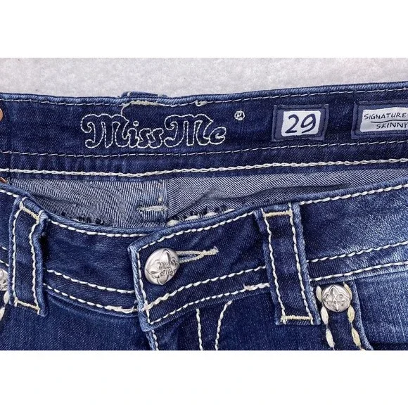 Miss Me Womens  Signature Rise Skinny Jeans Embellished Pockets Blue Size 29 - Picture 13 of 16